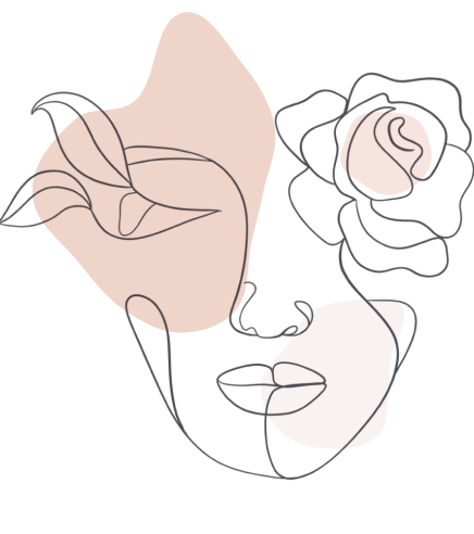 איור גרפי של קו אחד עם פני אישה ופרח